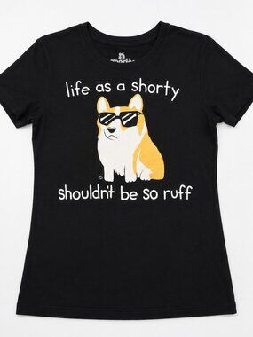 Nooniez "Life as a Shorty Shouldn't Be So Ruff" Corgi Graphic T-Shirt Women's Sm